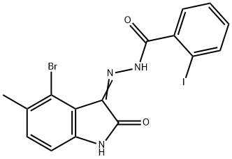 N'-(4-bromo-5-methyl-2-oxo-1,2-dihydro-3H-indol-3-ylidene)-2-iodobenzohydrazide Struktur