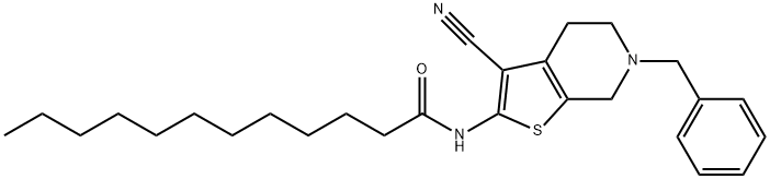 N-(6-benzyl-3-cyano-4,5,6,7-tetrahydrothieno[2,3-c]pyridin-2-yl)dodecanamide Struktur