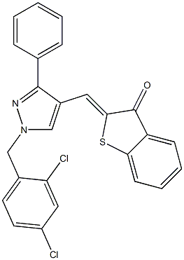 2-{[1-(2,4-dichlorobenzyl)-3-phenyl-1H-pyrazol-4-yl]methylene}-1-benzothiophen-3(2H)-one Struktur