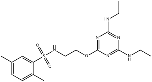 N-(2-{[4,6-bis(ethylamino)-1,3,5-triazin-2-yl]oxy}ethyl)-2,5-dimethylbenzenesulfonamide Struktur