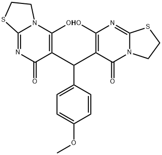 7-hydroxy-6-[(5-hydroxy-7-oxo-2,3-dihydro-7H-[1,3]thiazolo[3,2-a]pyrimidin-6-yl)(4-methoxyphenyl)methyl]-2,3-dihydro-5H-[1,3]thiazolo[3,2-a]pyrimidin-5-one Struktur