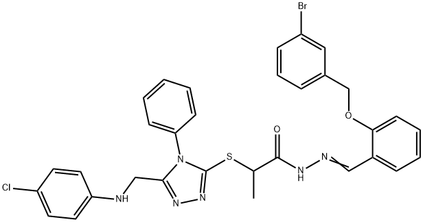 N'-{2-[(3-bromobenzyl)oxy]benzylidene}-2-({5-[(4-chloroanilino)methyl]-4-phenyl-4H-1,2,4-triazol-3-yl}sulfanyl)propanohydrazide Struktur