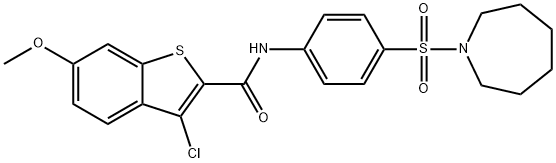 N-[4-(1-azepanylsulfonyl)phenyl]-3-chloro-6-methoxy-1-benzothiophene-2-carboxamide Struktur