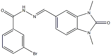 3-bromo-N'-[(1,3-dimethyl-2-oxo-2,3-dihydro-1H-benzimidazol-5-yl)methylene]benzohydrazide Struktur