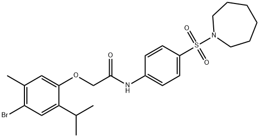 N-[4-(1-azepanylsulfonyl)phenyl]-2-(4-bromo-2-isopropyl-5-methylphenoxy)acetamide Struktur