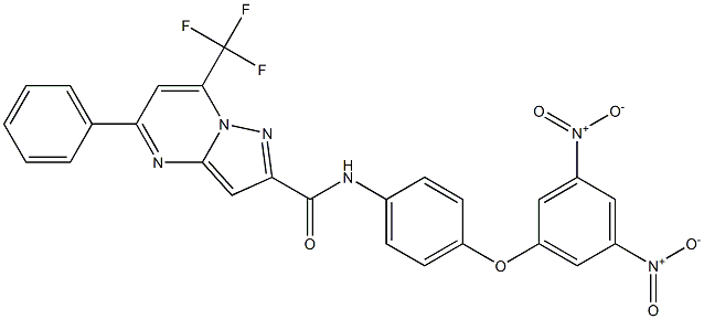 N-(4-{3,5-bisnitrophenoxy}phenyl)-5-phenyl-7-(trifluoromethyl)pyrazolo[1,5-a]pyrimidine-2-carboxamide Struktur