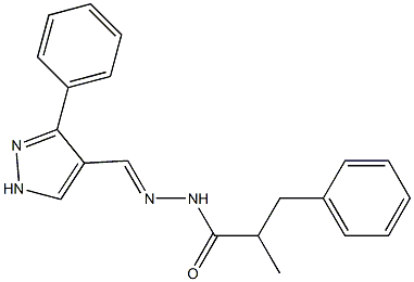 2-methyl-3-phenyl-N'-[(3-phenyl-1H-pyrazol-4-yl)methylene]propanohydrazide Struktur