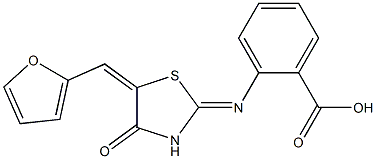 2-{[5-(2-furylmethylene)-4-oxo-1,3-thiazolidin-2-ylidene]amino}benzoic acid Struktur