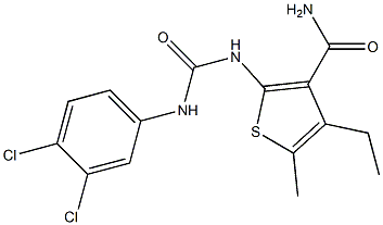 2-{[(3,4-dichloroanilino)carbonyl]amino}-4-ethyl-5-methyl-3-thiophenecarboxamide Struktur