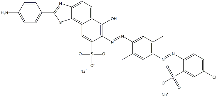 Naphtho[2,1-d]thiazole-8-sulfonic acid, 2-(4-aminophenyl)-7-[[4-[(4-chloro-2-sulfophenyl)azo]-2,5-dimethylphenyl]azo]-6-hydroxy-, disodium salt Struktur