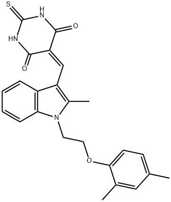 5-({1-[2-(2,4-dimethylphenoxy)ethyl]-2-methyl-1H-indol-3-yl}methylene)-2-thioxodihydropyrimidine-4,6(1H,5H)-dione Struktur