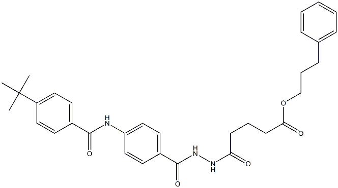 3-phenylpropyl 5-[2-(4-{[4-(tert-butyl)benzoyl]amino}benzoyl)hydrazino]-5-oxopentanoate Struktur