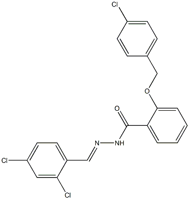 2-[(4-chlorophenyl)methoxy]-N'-[(1E)-(2,4-dichlorophenyl)methylidene]benzohydrazide Struktur