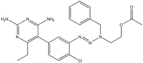 2,4-diamino-5-(3-(3-(2-(acetyloxy)ethyl)-3-benzyltriazen-1-yl)-4-chlorophenyl)-6-ethylpyrimidine Struktur