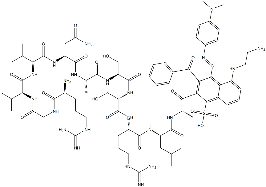 (4,4'-dimethylaminophenazo)benzoyl-arginyl-glycyl-valyl-valyl-asparaginyl-alanyl-seryl-seryl-arginyl-leucyl-alanyl-5-((2'-aminoethyl)amino)naphthalene-1-sulfonic acid Struktur