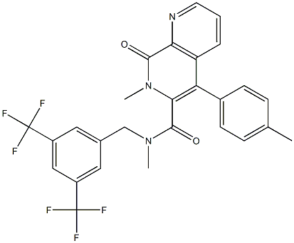 N-(3,5-bis(trifluoromethyl)benzyl)-7,8-dihydro-N,7-dimethyl-5-(4-methylphenyl)-8-oxo-1,7-naphthyridine-6-carboxamide Struktur