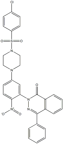 2-[5-[4-(4-chlorophenyl)sulfonylpiperazin-1-yl]-2-nitro-phenyl]-4-phenyl-phthalazin-1-one Struktur