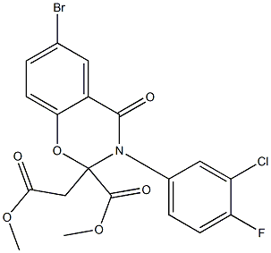 methyl 6-bromo-3-(3-chloro-4-fluorophenyl)-2-(2-methoxy-2-oxoethyl)-4-oxo-3,4-dihydro-2H-1,3-benzoxazine-2-carboxylate Struktur