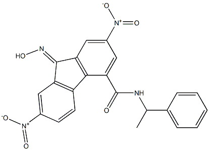 N4-(1-phenylethyl)-9-hydroxyimino-2,7-dinitro-9H-4-fluorenecarboxamide Struktur