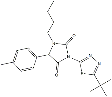 1-butyl-3-[5-(tert-butyl)-1,3,4-thiadiazol-2-yl]-5-(4-methylphenyl)imidazolidine-2,4-dione Struktur