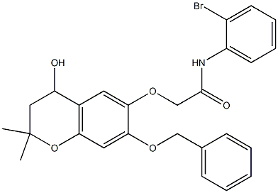 N1-(2-bromophenyl)-2-{[7-(benzyloxy)-4-hydroxy-2,2-dimethyl-3,4-dihydro-2H- chromen-6-yl]oxy}acetamide Struktur