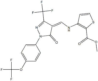 methyl 3-({[5-oxo-1-[4-(trifluoromethoxy)phenyl]-3-(trifluoromethyl)-1,5-dihydro-4H-pyrazol-4-yliden]methyl}amino)-2-thiophenecarboxylate Struktur