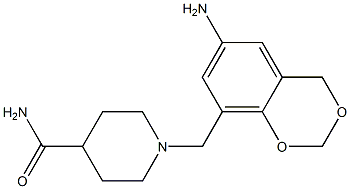 1-[(6-amino-2,4-dihydro-1,3-benzodioxin-8-yl)methyl]piperidine-4-carboxamide Struktur