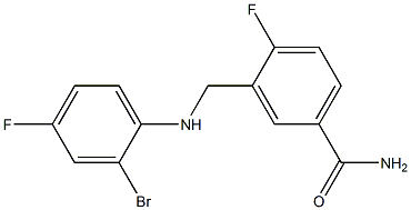 3-{[(2-bromo-4-fluorophenyl)amino]methyl}-4-fluorobenzamide Struktur