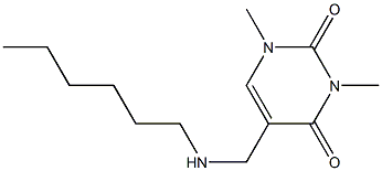 5-[(hexylamino)methyl]-1,3-dimethyl-1,2,3,4-tetrahydropyrimidine-2,4-dione Struktur