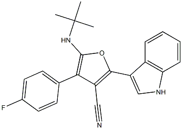 3-Furancarbonitrile,  5-[(1,1-dimethylethyl)amino]-4-(4-fluorophenyl)-2-(1H-indol-3-yl)- Struktur