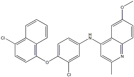 N-{3-chloro-4-[(4-chloro-1-naphthyl)oxy]phenyl}-6-methoxy-2-methyl-4-quinolinamine Struktur