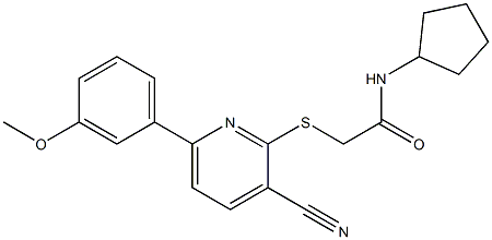 2-{[3-cyano-6-(3-methoxyphenyl)-2-pyridinyl]sulfanyl}-N-cyclopentylacetamide Struktur