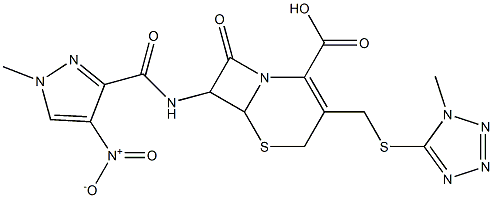 7-[({4-nitro-1-methyl-1H-pyrazol-3-yl}carbonyl)amino]-3-{[(1-methyl-1H-tetraazol-5-yl)sulfanyl]methyl}-8-oxo-5-thia-1-azabicyclo[4.2.0]oct-2-ene-2-carboxylic acid Struktur