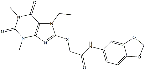 N-(1,3-benzodioxol-5-yl)-2-[(7-ethyl-1,3-dimethyl-2,6-dioxo-2,3,6,7-tetrahydro-1H-purin-8-yl)sulfanyl]acetamide Struktur