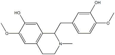 1-(3-hydroxy-4-methoxybenzyl)-6-methoxy-2-methyl-1,2,3,4-tetrahydro-7-isoquinolinol Struktur