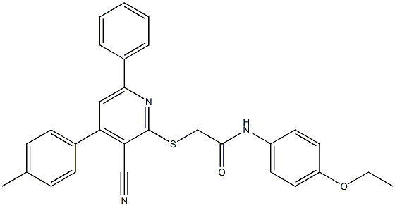 2-{[3-cyano-4-(4-methylphenyl)-6-phenyl-2-pyridinyl]sulfanyl}-N-(4-ethoxyphenyl)acetamide Struktur