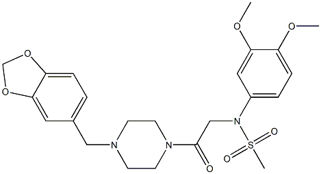 N-{2-[4-(1,3-benzodioxol-5-ylmethyl)-1-piperazinyl]-2-oxoethyl}-N-(3,4-dimethoxyphenyl)methanesulfonamide Struktur