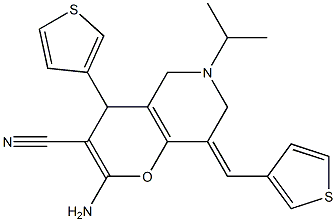 2-amino-6-isopropyl-4-(3-thienyl)-8-(3-thienylmethylene)-5,6,7,8-tetrahydro-4H-pyrano[3,2-c]pyridine-3-carbonitrile Struktur