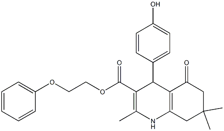 2-phenoxyethyl 4-(4-hydroxyphenyl)-2,7,7-trimethyl-5-oxo-1,4,5,6,7,8-hexahydro-3-quinolinecarboxylate Struktur