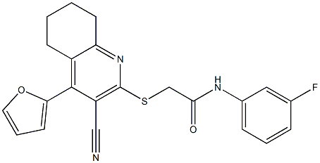 2-{[3-cyano-4-(2-furyl)-5,6,7,8-tetrahydro-2-quinolinyl]sulfanyl}-N-(3-fluorophenyl)acetamide Struktur