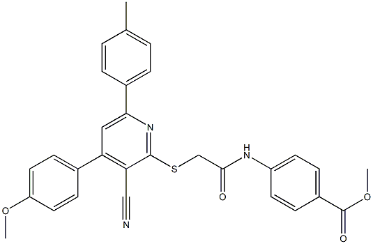 methyl 4-[({[3-cyano-4-(4-methoxyphenyl)-6-(4-methylphenyl)-2-pyridinyl]sulfanyl}acetyl)amino]benzoate Struktur