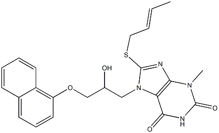 8-(2-butenylsulfanyl)-7-[2-hydroxy-3-(1-naphthyloxy)propyl]-3-methyl-3,7-dihydro-1H-purine-2,6-dione Struktur