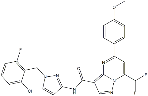 N-[1-(2-chloro-6-fluorobenzyl)-1H-pyrazol-3-yl]-7-(difluoromethyl)-5-(4-methoxyphenyl)pyrazolo[1,5-a]pyrimidine-3-carboxamide Struktur