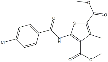 dimethyl 5-[(4-chlorobenzoyl)amino]-3-methyl-2,4-thiophenedicarboxylate Struktur