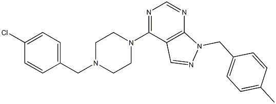 4-[4-(4-chlorobenzyl)-1-piperazinyl]-1-(4-methylbenzyl)-1H-pyrazolo[3,4-d]pyrimidine Struktur