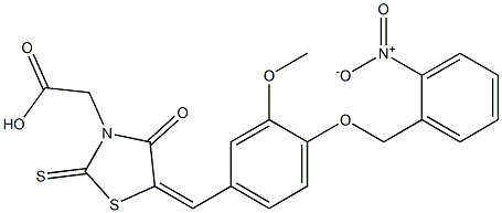 {5-[4-({2-nitrobenzyl}oxy)-3-methoxybenzylidene]-4-oxo-2-thioxo-1,3-thiazolidin-3-yl}acetic acid Struktur