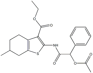 ethyl 2-{[(acetyloxy)(phenyl)acetyl]amino}-6-methyl-4,5,6,7-tetrahydro-1-benzothiophene-3-carboxylate Struktur