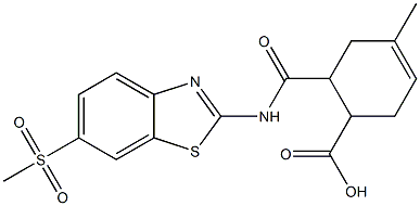 4-methyl-6-({[6-(methylsulfonyl)-1,3-benzothiazol-2-yl]amino}carbonyl)-3-cyclohexene-1-carboxylic acid Struktur