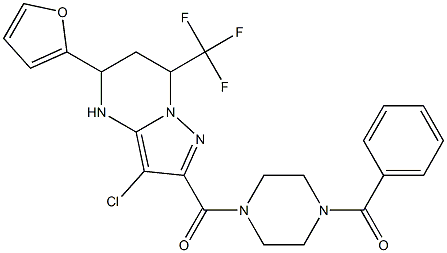 2-[(4-benzoyl-1-piperazinyl)carbonyl]-3-chloro-5-(2-furyl)-7-(trifluoromethyl)-4,5,6,7-tetrahydropyrazolo[1,5-a]pyrimidine Struktur