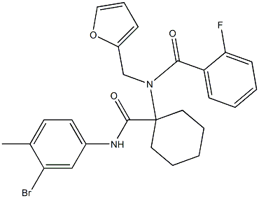 N-{1-[(3-bromo-4-methylanilino)carbonyl]cyclohexyl}-2-fluoro-N-(2-furylmethyl)benzamide Struktur